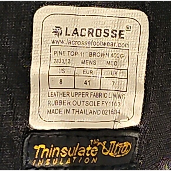 **LACROSSE Pine Top Boots 11” Men\'s Sz 8 Brown Leather Suede Mid-Calf Insulated main image 5